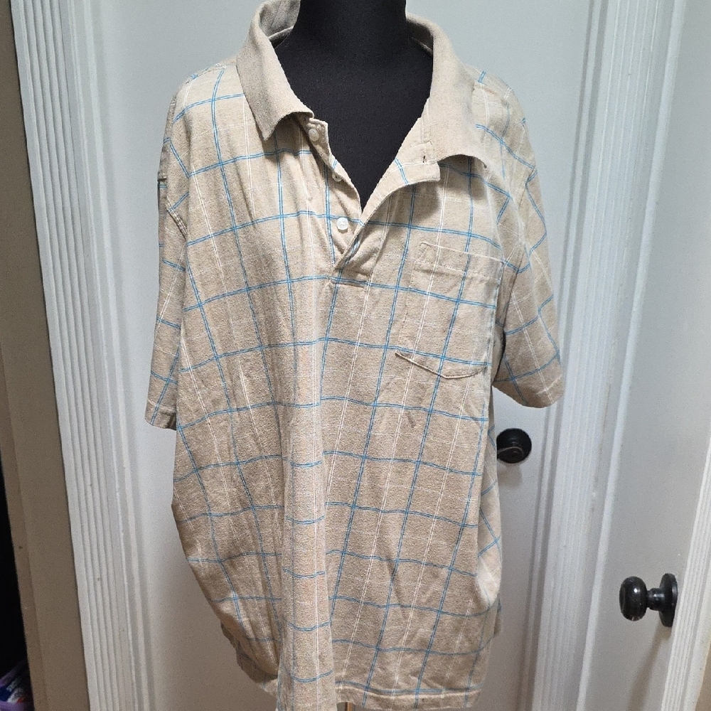 George Tan and Blue Casual Button Down Shirt